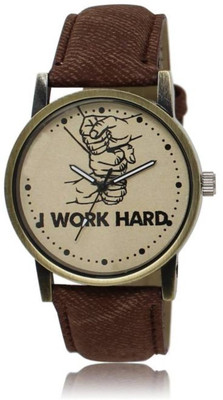 

victance new arrival lr29 stylish vintage i work hard printed dial with leather belt wrist watch for boys and men Watch - For Men