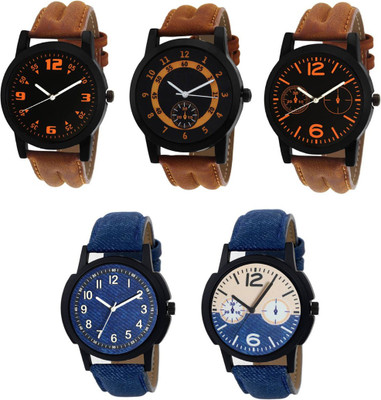 

Rage Enterprise New Stylish Printed Dial Leather Belt Set Of 5 Men Watch - For Boys