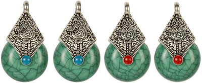 

GOELX Antique German Silver Pendant/Earring Charms for Necklace & Earring Making - Ready to Use - Rama Green