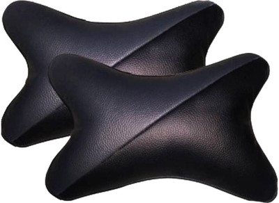 AuTO ADDiCT Black Leatherite Car Pillow Cushion for Mitsubishi(Rectangular, Pack of 2)