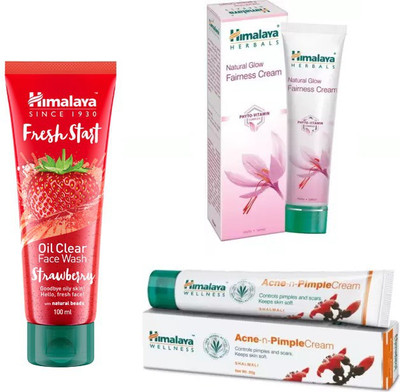

Himalaya Natural Glow Fariness Cream, Acne n Pimple Cream, oil clear strawberry face wash(Set of 3)