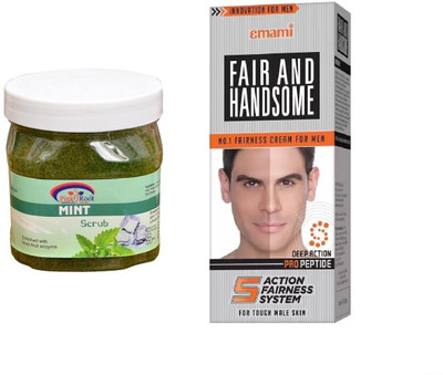 

Pink Root Mint Scrub 500ml, Emami Fair & Handsome 30g(Set of 2)