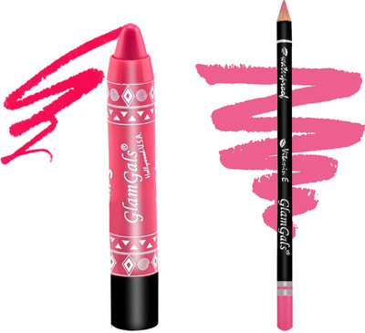 glamgals Lip Color Long Lasting Moisturising Kissproof Lipstick pencil & Lip Liner Pencil(Set of 2)