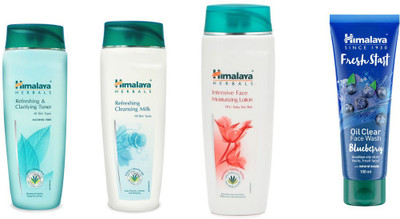 

Himalaya Refreshing clarifying toner, refreshing cleansing milk, Fresh Start Oil Clear Blueberry Face Wash(Set of 4)