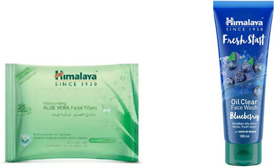 

Himalaya Aloe Vera Facial Wipes, Fresh Start Oil Clear Blueberry Face Wash(Set of 2)