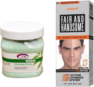 

Pink Root Neem Scrub 500ml, Emami Fair & Handsome 30g(Set of 2)