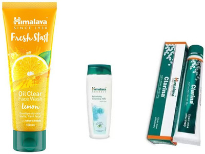

Himalaya fresh start oil clear lemon face wash, clarina anti acne cream, refreshing cleansing milk(Set of 3)