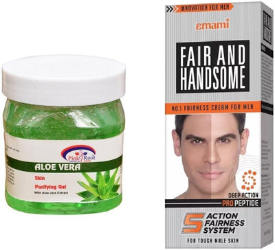 

Pink Root Aloe Vera Gel 500ml, Emami Fair & Handsome 30g(Set of 2)