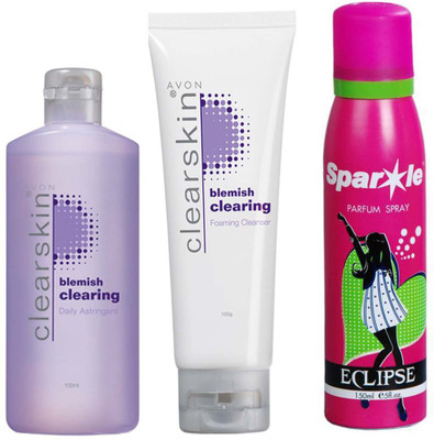 

Avon Anew Clear Skin Foaming Cleanser (100 ml) & BLEMISH CLEARING DAILY ASTRINGENT 100ML (100 ml) With one sparkle perfume spray 150 ml(Set of 3)