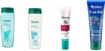 

Himalaya Refreshing & Clarifying Toner, Refreshing Cleansing Milk, Under Eye Cream, Fresh Start Oil Clear Blueberry Face Wash(Set of 4)