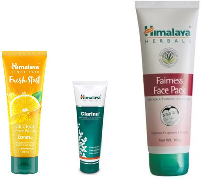 

Himalaya fresh start oil clear lemon face wash, clarina anti acne face mask, fairness face pack(Set of 3)