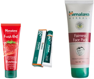 

Himalaya fresh start oil clear strawberry face wash, clarina anti acne cream, fairness face pack(Set of 3)