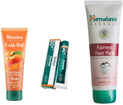 

Himalaya fresh start oil clear peach face wash, clarina anti acne cream, fairness face pack(Set of 3)