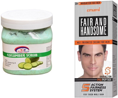 

Pink Root Cucumber Scrub 500ml, Emami Fair & Handsome 30g(Set of 2)