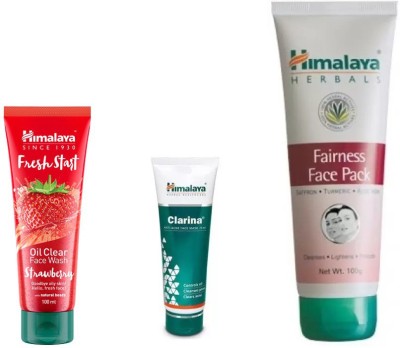 

Himalaya fresh start oil clear strawberry face wash, clarina anti acne face mask, fairness face pack(Set of 3)