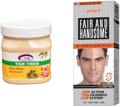 

Pink Root Tea Tree Mud Mask 500ml, Emami Fair & Handsome 30g(Set of 2)