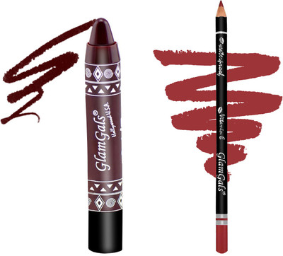 

glamgals Lip Color Long Lasting Moisturising Kissproof Lipstick pencil & Lip Liner Pencil(Set of 2)