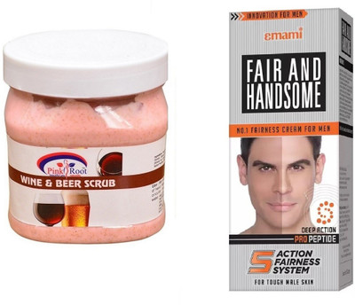 

Pink Root Wine & Beer Scrub 500ml, Emami Fair & Handsome 30g(Set of 2)