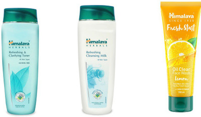 

Himalaya Refreshing clarifying toner, refreshing cleansing milk, Fresh Start Oil Clear lemon Face Wash(Set of 3)