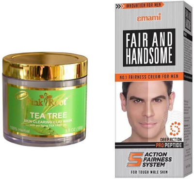 

Pink Root Tea Tree Skin Clearing Clay Mask 100gm, Emami Fair & Handsome 30g(Set of 2)