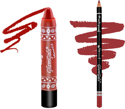 

glamgals Lip Color Long Lasting Moisturising Kissproof Lipstick pencil & Lip Liner Pencil(Set of 2)
