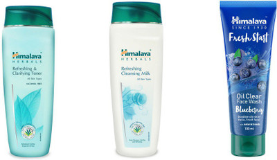 

Himalaya Refreshing clarifying toner, refreshing cleansing milk, Fresh Start Oil Clear Blueberry Face Wash(Set of 3)