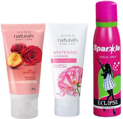 

Avon Anew rose & pearl whitening cleanser 50 g & one red rose & peach hand cream 50 ml With one sparkle perfume spray 150 ml(Set of 3)