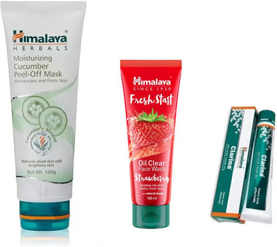 

Himalaya Moisturizing Cucumber Peel Off Mask, clarina anti acne cream, fresh start oil clear strawberry face wash(Set of 3)