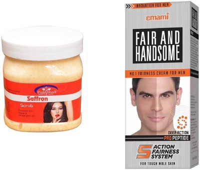 

Pink Root Saffron Scrub 500ml, Emami Fair & Handsome 30g(Set of 2)