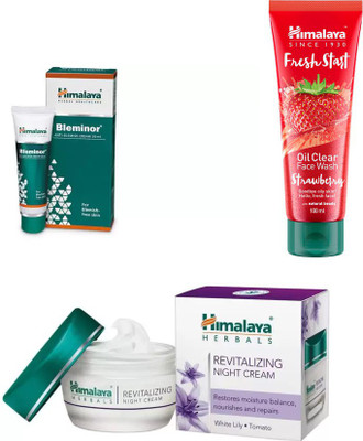 

Himalaya Bleminor Anti Blemish Cream, Revitalizing Night Cream, Fresh Start Oil Clear Strawberry Face Wash(Set of 3)