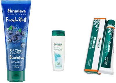 

Himalaya fresh start oil clear blueberry face wash, clarina anti acne cream, refreshing cleansing milk(Set of 3)