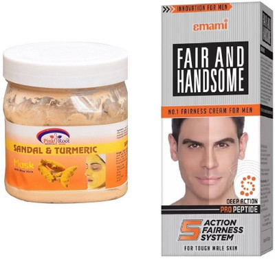 

Pink Root Sandal & Turmeric Mask 500ml, Emami Fair & Handsome 30g(Set of 2)