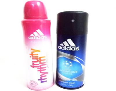 

ADIDAS FRUITY RHYTHM AND CHAMPIONS LEAGUE Deodorant Spray - For Men & Women(300 ml, Pack of 2)
