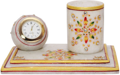 

The Rajasthali 3 Compartments Marble Pen Stand(White)