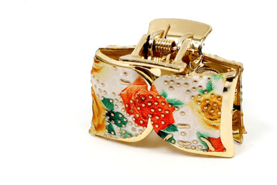 Suhaavi Printed Floral Design clutcher Hair Claw(Gold)