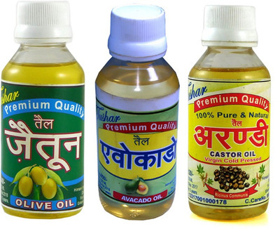 

Tushar 100 % PREMIUM OLIVE OIL AVOCADO OIL & CASTOL OIL SET OF 3 BOTTLE 300ML Hair Oil(300 ml)