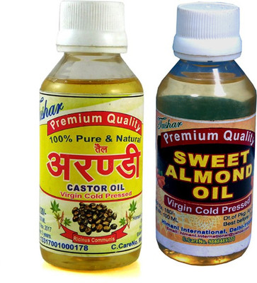 

Tushar 100 % NATURAL CASTOL OIL & SWEET ALMOND OIL SET OF 2 BOTTLE 200ML Hair Oil(200 ml)