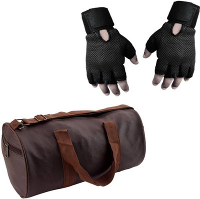 

Snipper Combo of Leatherite Gym Bag and Heavy leather Netted Wrist Gloves Gym & Fitness Kit