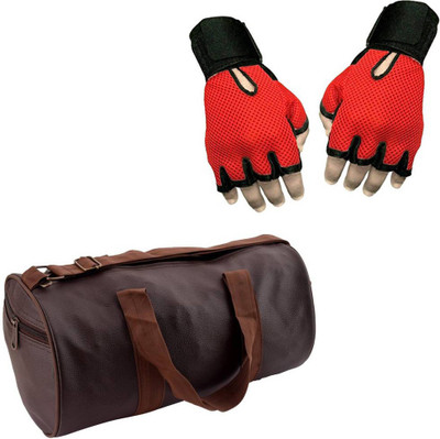 

Snipper Combo Of Leatherite Gym Bag and Heavy Leather Netted Wrist Gym Gloves(Brown&Red) Gym & Fitness Kit