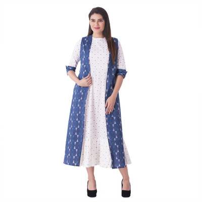 Khushal K Women Printed A-line Kurta(Blue, White) Flipkart