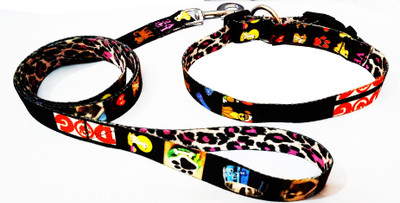 

Petshop7 inch High Quality & Stylish Nylon Printed Black Dog Collar & Leash -  (Neck Size - 22-27 inch) Dog Collar & Leash(, Black
