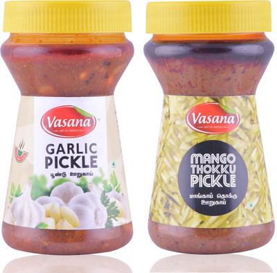 

Vasana Garlic pickle and Mango Thokku Pickle Combo Garlic, Onion Pickle(0.6 kg, Pack of2)