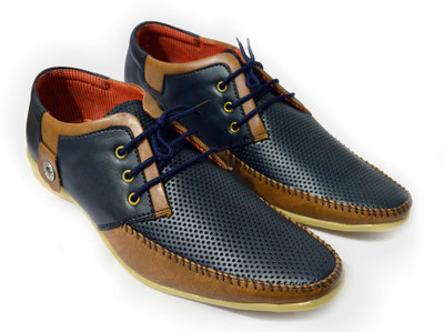 

Feetway Men's Lace Up Sneaker Shoes Blue/Tan Casual Loafers Shoes Funky Boat Shoes Casuals For Men(Blue