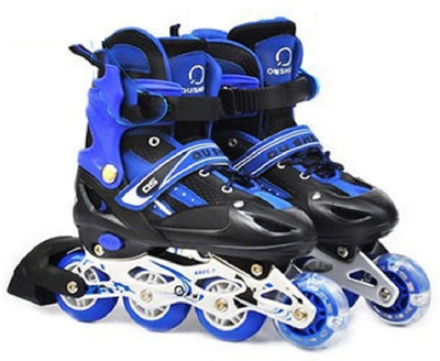 

Emob Adjustable Inline four wheels Skating Shoes for Kids with Cool Light Features In-line Skates - Size 2-5 UK(Blue)
