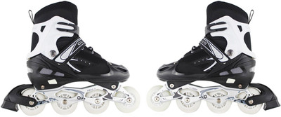 

Emob Adjustable Professional Inline four wheels Skating Shoes for Kids with Cool Light Features In-line Skates - Size 6-8 UK(White)