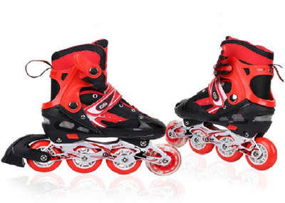

Emob Inline four wheels Professional Skating Sneaker Shoes for Kids with Cool Light Features In-line Skates - Size 2-5 UK(Red)