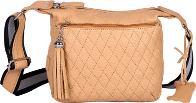 

Walletsnbags Girls Khaki Genuine Leather Sling Bag