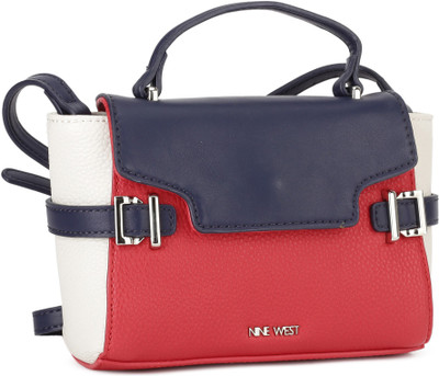

Nine West Women Casual Red, Blue Leatherette Satchel, Blue;red