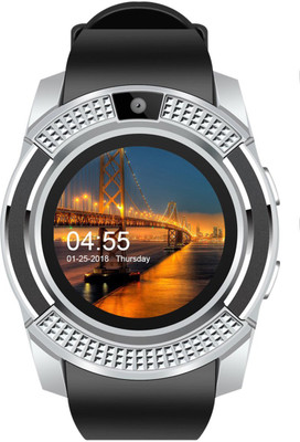 

JM JM New V8 Black Silver Colour Smart Watch With Sim/sd card support Smartwatch(Black Strap Regular)
