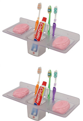 

QTM 2 pieces Transparent Plastic Unbreakable Soap Dish Tooth Brush Paste Holder Home Acrylic Bathroom Faucets Accessories 4 in 1(Transparent)
